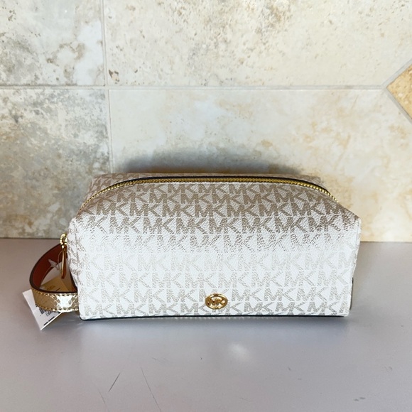 Michael Kors Jet Set Travel Cosmetic Case Travel Pouch MK Pale Gold Multi - Picture 2 of 13